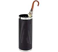 ZYJIX Paragüero de cuero creativo, soporte redondo de acero inoxidable negro con mango largo para almacenamiento plegable, ideal para uso doméstico y de oficina