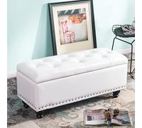 ZYJIX Reposapiés con gran espacio de almacenamiento, asiento acolchado y piel sintética, ideal para pasillo o dormitorio, baúl de almacenamiento versátil