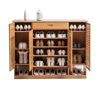 ZYJIX Zapateros Japoneses Organizador De Almacenamiento De Bambú Extra Grande con Cajones, Gabinete De Zapatos para Puerta De Sala De Estar De 4 Puertas, hasta 32 Pares