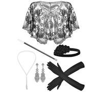 ZYKEJJDDAK 1920s Vintage Flapper Teaparty - Accesorios de disfraz para mujer, guantes, collar, diadema, soporte para cigarrillos
