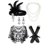 ZYKEJJDDAK 1920s Vintage Flapper Teaparty - Accesorios de disfraz para mujer, guantes, collar, diadema, soporte para cigarrillos