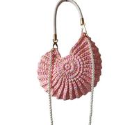 ZYKEJJDDAK Bolsa de playa de moda con perlas de imitación y detalles de concha, bolsa de hombro de poliéster en tono caramelo para mujer, bolsa de viaje para fiesta de playa con cadena, e