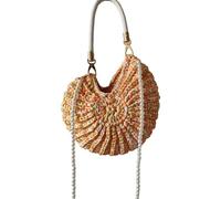 ZYKEJJDDAK Bolsa de playa de moda con perlas de imitación y detalles de concha, bolsa de hombro de poliéster en tono caramelo para mujer, bolsa de viaje para fiesta de playa con cadena, c