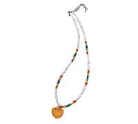 ZYKEJJDDAK Collar con colgante de corazón dulce, cadena de clavícula, gargantilla de temperamento, simple y colorido collar de cuentas, 3.9x3.9in, cuentas de arroz de cristal, No es una piedra