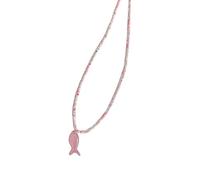 ZYKEJJDDAK Collar de cuentas de inspiración antigua con colgante de pez de concha de longitud ajustable, cadena de clavícula hecha a mano, 385cm, cuentas, No es una piedra preciosa