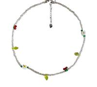ZYKEJJDDAK Collar de cuentas inspirado en Corea de moda con dije de margaritas y cerezas, cadena de clavícula de longitud ajustable, 3.9x1.17in, cuentas, No es una piedra preciosa