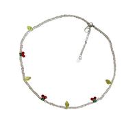 ZYKEJJDDAK Collar de cuentas inspirado en Corea de moda con dije de margaritas y cerezas, cadena de clavícula de longitud ajustable, 3.9x1.17in, cuentas, No es una piedra preciosa