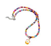 ZYKEJJDDAK Collar de cuentas tejido a mano, color playa, cuentas de arroz con colgante de tarta, 40 cm, Resina, No es una piedra preciosa