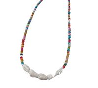 ZYKEJJDDAK Collar de dopamina de cristal, cadena de clavícula de concha natural delicada para uso diario, SizeApprox.385cm/152, Cuentas de arroz + conchas, No es una piedra preciosa