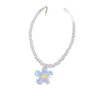 ZYKEJJDDAK Collar de flor de dopamina con cuentas de resina para mujer, joyería de vacaciones para mujer, 3.9x3.12in, Resina y perla de imitación, No es una piedra preciosa