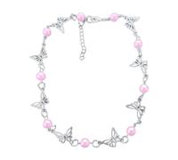 ZYKEJJDDAK Collar de perlas de mariposa a la moda, cadena de clavícula, gargantilla de temperamento, collar con dije de joyería, 3.12x2.34in, Aleación y acrílico, No es una piedra preciosa