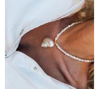 ZYKEJJDDAK Colorido collar hecho a mano con cuentas turquesa de concha ligera y delicada joyería para ella con ajustable, 425cm, Perla de imitación + turquesa + concha natural, No es una piedra