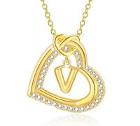 ZYKEJJDDAK Elegante collar con colgante de corazón de aleación con iniciales y circonita deslumbrante para uso diario casual elegante, 2cm, Metal, No es una piedra preciosa