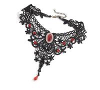 ZYKEJJDDAK Elegante collar gótico de encaje con colgante de gota de sangre para mujer, gargantilla de cadena de cuello de Halloween, gargantilla retro punk, 4.29x3.9in, encaje, No es una piedra