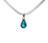 ZYKEJJDDAK Gargantilla de cadena de serpiente de acero inoxidable hecha a mano con dije de cristal de lágrima, cadena única de clavícula, 5.85x3.9in, Acero inoxidable, No es una piedra preciosa