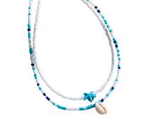 ZYKEJJDDAK Juego de 2 collares hechos a mano de doble capa con diseño de estrellas de mar, ideales para amantes de la naturaleza y festivales de música, 6cm x 6cm x 1cm, Mi Zhu, No es una piedra