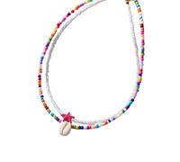 ZYKEJJDDAK Juego de 2 collares hechos a mano de doble capa con diseño de estrellas de mar, ideales para amantes de la naturaleza y festivales de música, 10cm x 6cm x 1cm, Mi Zhu, No es una piedra