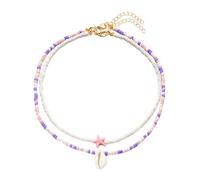 ZYKEJJDDAK Juego de 2 collares hechos a mano de doble capa con diseño de estrellas de mar, ideales para amantes de la naturaleza y festivales de música, 11cm x 8cm x 1cm, Mi Zhu, No es una piedra
