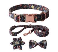 ZYKEJJDDAK Juego de collar de perro, correa y corbata con lazo de flores, adecuado para todos los dueños de mascotas que buscan moda