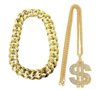 ZYKEJJDDAK Paquete de 2 collares de cadena de oro de hip hop, cadenas de rapero, cadena de oro exagerada, 11.7x7.8in, CCB, No es una piedra preciosa