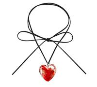 ZYKEJJDDAK Simple Loves - Collar estético de corazón, cadena de clavícula simple para mujeres y niñas, joyería de boda para fiestas, 150cm, Esmalte y cuerda de cuero de terciopelo, No es una piedra