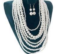 ZYKEJJDDAK Sofisticado juego de joyas de perlas de imitación multicapa, hermoso collar y aretes de perlas de imitación en capas para mujer, 78cm47cm, perlas de imitación, No es una piedra preciosa