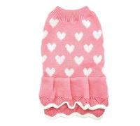 ZYKEJJDDAK Vestido de punto con patrón de corazón para perros pequeños y gatos, suéter de invierno de cuello alto para razas pequeñas, ropa de gatos a juego, vestido de punto para mascotas