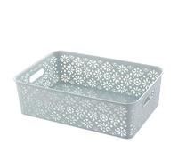 ZYLARUM Hollow Storage Basket | Large Capacity Desk Organizer for Office / Makeup / Cosmetics | Plastic Storage Bin with Pattern, 13.4 x 9.1 x 3.9in