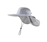 Zylioo 3XL/2XL/L/M Sombrero de sol UV Boonie, sombreros de pesca transpirables de secado rápido, sombreros de verano UPF con correa, Solapa de cuello gris claro, Medium