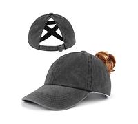 Zylioo Gorra de béisbol para cola de caballo, tallas S, M, L, XL, XXL, gorra de golf para mujer, Cola de caballo negra, M-L