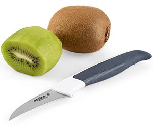Zyliss E920218 Comfort Cuchillo Pelador Curvo, 6,5cm, Acero Inoxidable Japonés, Mango Gris Oscuro/Blanco, Cuchillo de Cocina para Pelar Verduras y Fruta, Apto Para Lavavajillas
