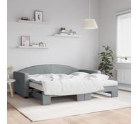 zylophax Cama de día extensible con colchón gris claro, 90 x 190 cm, tela, sofá cama 2 en 1 con somier, colchones de espuma, metal y madera maciza, cama tapizada moderna para habitaciones familiares y