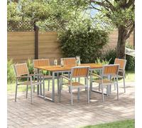 zylophax Conjunto de Comedor de jardín 7 Piezas Gris Madera de Acacia sólida Mesa Rectangular 180x90x75 cm sillas con reposabrazos para terraza Exterior Patio y Piscina diseño Moderno Funcional