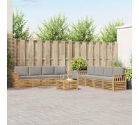 zylophax Conjunto de sofá Modular Exterior 9 Piezas Blanco y Gris Claro con Cojines, Madera Maciza de Acacia, Set Completo para jardín terraza Patio, diseño Moderno y Resistente a la Intemperie