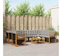zylophax Conjunto de sofás de Exterior 10 Piezas Gris Natural y Claro con Cojines de Espuma Madera de Acacia Resistente para jardín terraza Patio y salón Moderno Completo