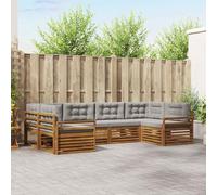zylophax Conjunto de sofás de Exterior 6 pcs Gris Natural y Claro con Cojines Acolchados, Madera Maciza de Acacia Resistente, diseño Modular para jardín terraza Patio y salón Moderno Completo
