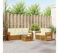 zylophax Conjunto de sofás de Exterior 6 Piezas en Madera de Acacia Natural con Cojines Crema, diseño Moderno para jardín, terraza y Patio, Set Completo de Muebles para salón y balcón