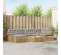 zylophax Conjunto de sofás de Exterior 7 Piezas en Madera de Acacia Blanca y Gris Claro con Cojines, diseño Modular para jardín, terraza y Patio, Set Completo con Mesa y Asientos cómodos