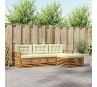 zylophax Conjunto de sofás de Exterior de Madera de Acacia con Cojines Crema Natural, diseño Modular para jardín terraza Patio, Set Completo con Respaldo cómodo y reposabrazos práctico