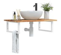 zylophax Estante de Lavabo de Pared Acero Blanco y Madera Maciza de Acacia 100x50 cm con Soporte Rectangular para baño tocador Almacenamiento y organización en rincón o Pared