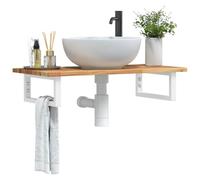 zylophax Estante de Lavabo de Pared en Acero Blanco con encimera de Madera Maciza de Acacia 100x40 cm para baño, Soporte Robusto para Almacenamiento y organización en Cuarto de Aseo