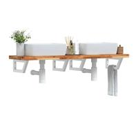 zylophax Estante de Lavabo de Pared en Acero Blanco y Madera Maciza de Acacia con Forma Trapezoidal, 160x40 cm, Soporte Robusto para baño, Organizador de tocador y Almacenamiento Funcional