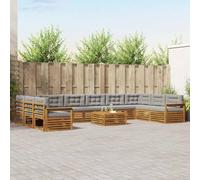 zylophax Juego de Muebles de Exterior 11 pcs con Cojines Gris Natural y Claro, Madera Maciza de Acacia Resistente, diseño Modular para jardín terraza Patio, Set Completo para Sala Comedor