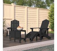 zylophax Sillas de jardín Adirondack con reposapiés y Mesa Antracita HDPE Resistente Intemperie para terraza Patio Exterior con Respaldo Alto y Brazos Anchos Set 2 sillas 2 taburetes 1 Mesa