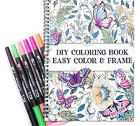 Zylota Juego de libros para colorear para adultos con 36 marcadores de colores, libros encuadernados en espiral con flores de mandala y patrones de animales