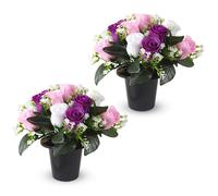 Zyluniy 2 Flores Artificiales Decoracion para Tumbas, Rosas de Seda Plantas Artificiales Exterior Planta Artificial Decoración de Tumbas, Falsas Flores Artificiales para Sepultura Cementerio