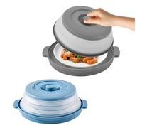 Zyluniy 2 piezas Cubierta Plegable para Microondas, cesta filtrante con orificios para vapor, cubiertas para microondas para frutas y verduras (gris y azul, 26 cm)