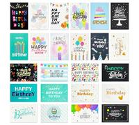 Zyluniy 24 Tarjetas de Cumpleaños, Tarjeta Felicitación Holográficas en Surtido con 24 Sobres y Pegatinas, Postales Cumpleaños, Plegables Tarjeta de Cumpleaño, Birthday Card para Hombres Mujeres Niños