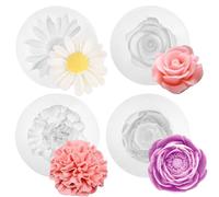 Zyluniy 4 Piezas Moldes Silicona Velas de Rosa Margaritas, 3D Moldes De Silicona para Velas Para Hacer Velas,Manualidades,Velas Aromáticas,Jabón