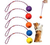 Zyluniy 5 Piezas Pelota con Cuerda para Perros, ø 5 x 30 cm Bolas de Lanzamiento para Perros con Cuerda, Pelota de Caucho Natural para Perro, Juguete de Lanzamiento para Perro Grandes y Pequeños
